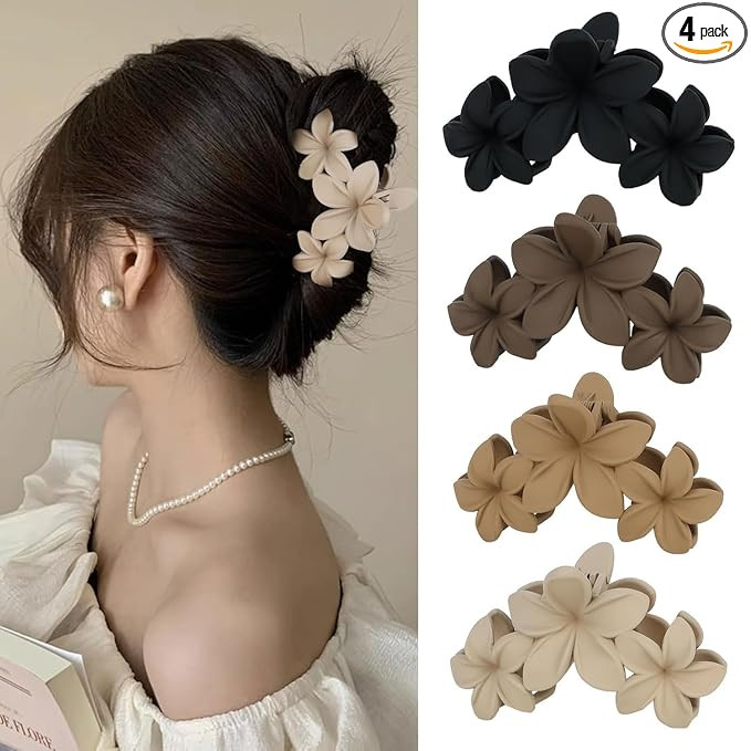ANNACREATIONS 4 Pcs Korean Fashion Flower Matte Hair Claw Clip for Thick & Thin Hair Strong Hold Hair Clutcher Hair Accessories Clutches for Women & Girls
