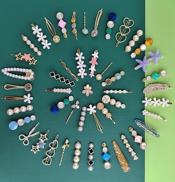 ANNACREATIONS 50 Pcs Korean Fashion Style Pearl Rhinestone Metal Hair clips Hair Pin Stylish Hair Accessories Jewellery Women and Girls