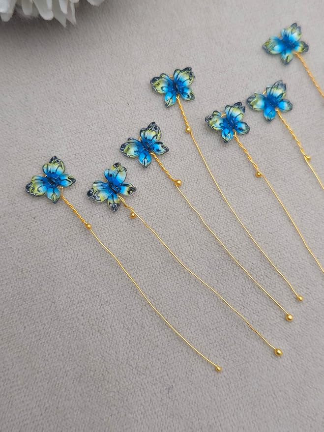 Decorative butterfly Hair Pins with Gold Chain, Wedding Hair Accessories, Butterfly Hair Pin for Women, Bridal Hair Accessories (Teal)