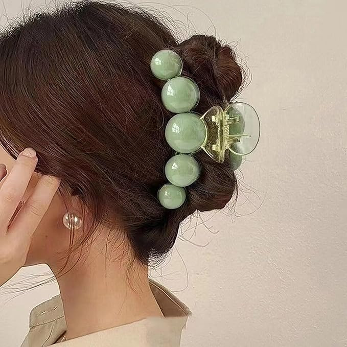 2 Pcs Korean Style Large Hair Clutcher Green Hair Claw Clip Hair Accessories Thin and Thick Hair Fashion Clips For Women & Girls