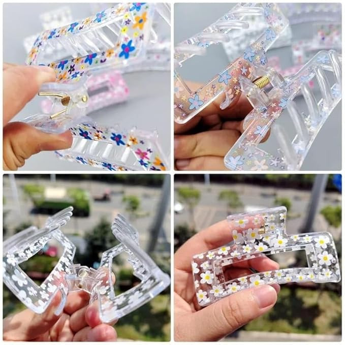 Hair Clips For Women Large Hair Claw Clips For Women Thin Thick Curly Girl Hair Accessories Strong Hold Jaw Clips,Neutral Colors (Pack Of 3 Flower Deisgn),multicolor