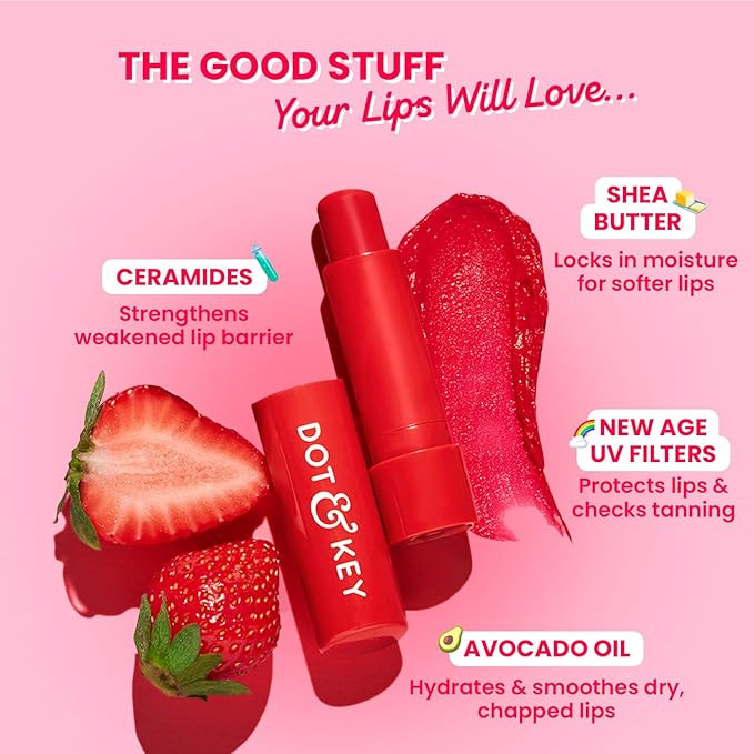 Dot & Key Barrier Repair Hydrating Lip Balm SPF 50 | Strawberry Red | Repairs Damaged Lip Barrier | High Tinted | 4.5 gm