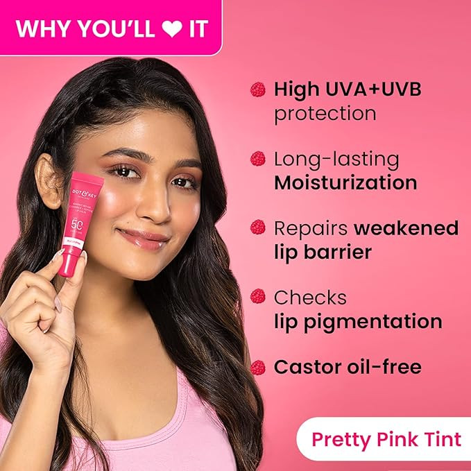 DOT & KEY Ceramide & Peptide Barrier Repair Lip Balm Spf 50, Pa+++ |Plush Pink|Uva/Uvb Lip Protection|Soft Tinted Lip Moisturizer|Prevents Pigmentation|Lip Balm For Women|10Gm, Normal