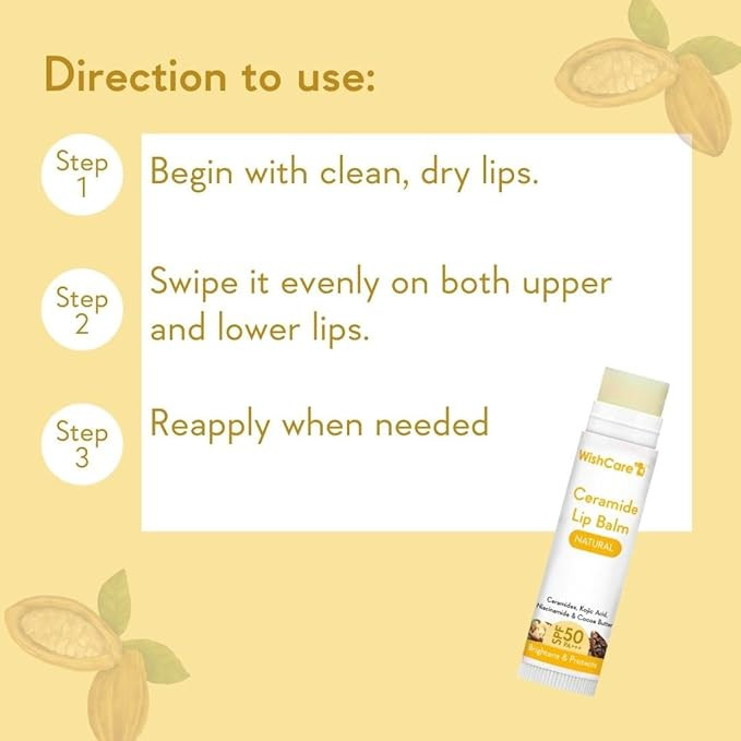 WishCare Lip Balm with SPF 50 PA+++ - Brightening Lip Balm for Dark Lips with Kojic Acid & Niacinamide - SPF lip balm for Women & Men 5g