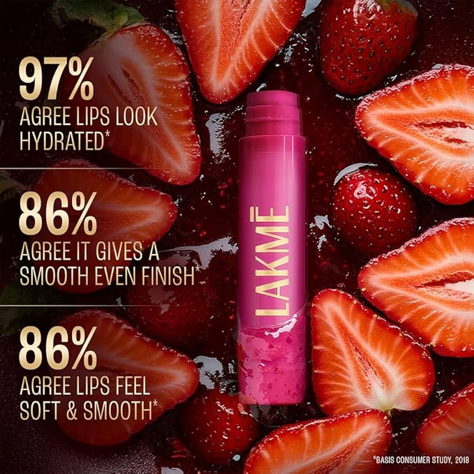 Lakme Lip Love Care Stick Strawberry, with 10% Vitamin E Complex, nourished with Shea & Cocoa Butter and enriched with Almond & Jojoba Oil for 24hr moisturization in just 1 swipe, with SPF 15, 4.5g