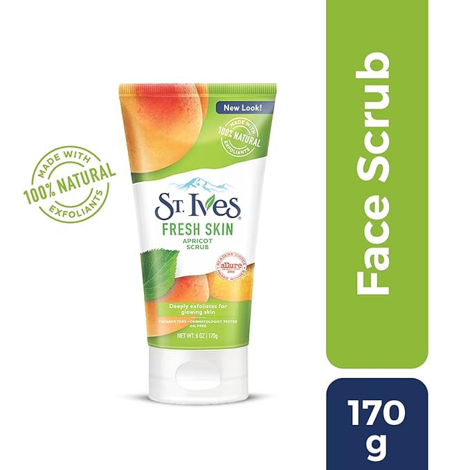 St Ives Face Scrub, Fresh Skin Apricot, Deep Exfoliator for Glowing Skin with 100% Natural Extracts, Paraben Free, Dermatologically Tested, 170 gm