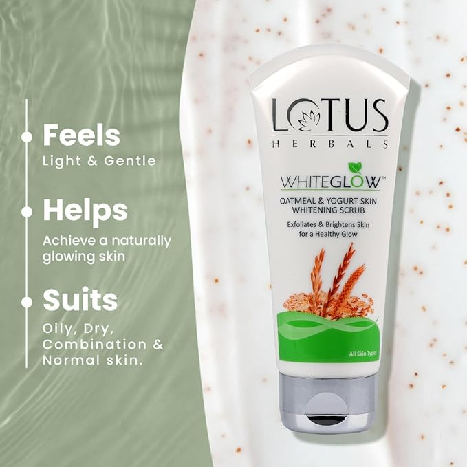 Lotus Herbals WhiteGlow Skin Brightening Oatmeal & Yogurt Scrub | Gentle Exfoliator | Removes Tan and Blackheads | Face Scrub for Women & Men | 150g