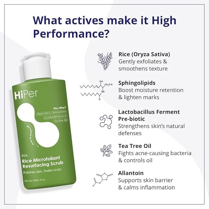 HiPer Skin Rice Microfoliant Face Scrub (50 gm) | Gentle Exfoliation with Rice Powder & Tea Tree Oil |