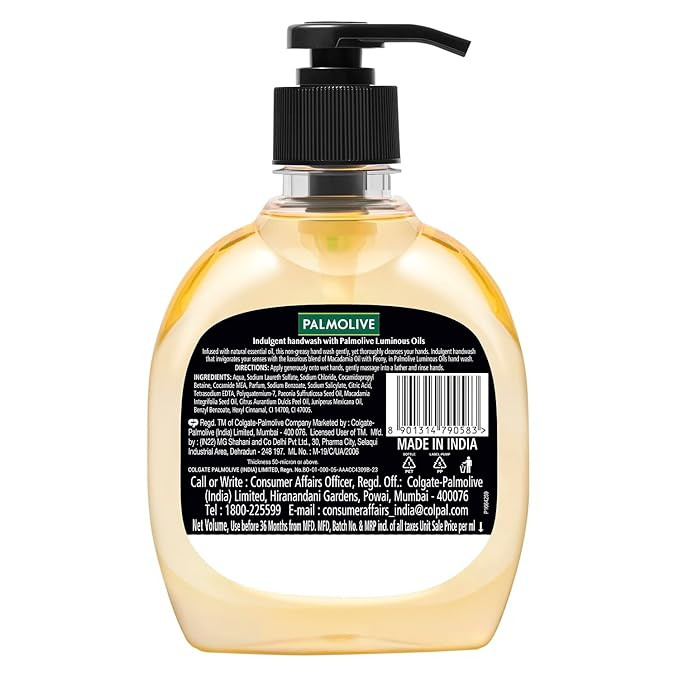 Palmolive Luminous Oils Invigorating Handwash Liquid, 250 ml Pump | Enriched with Macadamia Oil & Peony extract | Delicate floral fragrance | Oil-infused, nourishing care | Hand Wash