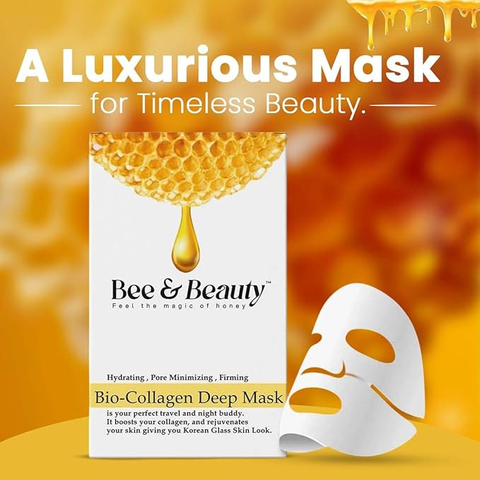Bee & Beauty Bio Collagen Overnight Mask Pack of 1 | Korean Face Mask For Glass Skin | Sheet Mask For Deep Hydration, Pore minizmizing With Goodness Of Honey