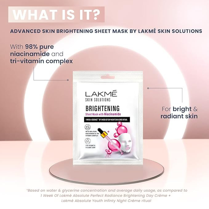 Lakme Skin Solutions Sheet Mask Brightening with Niacinamide 25ml
