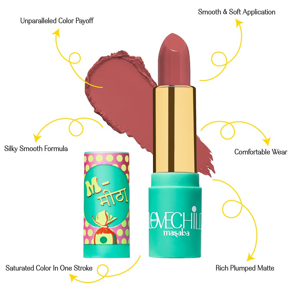 LoveChild Masaba - Meetha - Luxe Matte Lipstick, Hydrating & Nourishing, Long lasting, Bullet Matte Mauve Lipstick, 4ML