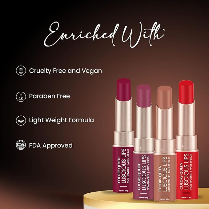 Colors Queen Luscious Lips - Non Transfer Creamy Matte Lipstick | Highly Pigmented with Smooth Application | Long Lasting Lipstick Waterproof | Smudge Proof Lipstick for Women (13 - Cranberry - 3.5g)