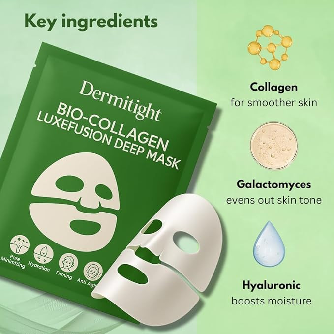 Bio Collagen Face Mask | Korean Face Mask Sheet with Hydrogel | Glass Skin Overnight Face Mask Sheets with Collagen, Hyaluronic Acid for Women and Men - Supports Hydration, Anti-Aging, and Pore Minimizing - Pack of 1