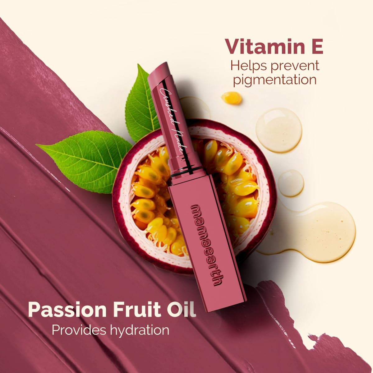 Mamaearth Luxe Matte Long Stay Lipstick with Passion Fruit Oil & Vitamin E -2g | Crushed Nude 16 Hour Long Stay | High Impact Color | Made Safe Certified