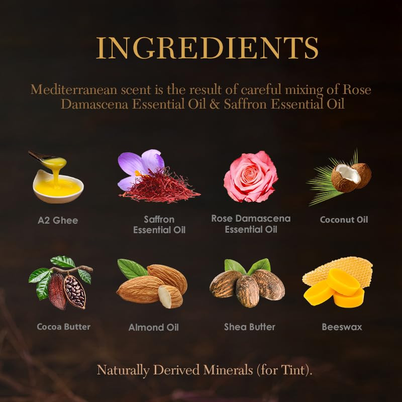 Kaumudi Handmade & 100% Natural 3in1 Lip Balm (Lip Tint|Cheek Tint|Eye Shadow) made with Rose & Saffron Ess. oil | Best for Dry, Damaged & Chapped Lips | Hydrates & Moisturizes (Pack of All 10 Shades)