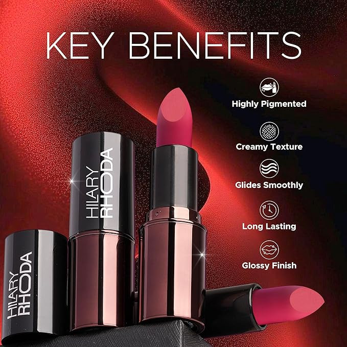 Hilary Rhoda Creamy Touch Lipstick | Infused with Olive Oil, Shea Butter & Vitamin E | Highly Pigmented & Creamy Texture | Long Lasting & Keeps Lips Moisturising - 4g (Red Sugar - Shade 10)