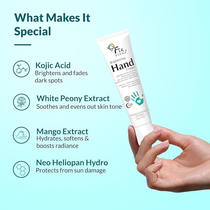 Fixderma Brightening Hand Cream for Women & Men | Hand Moisturizer | Kojic Acid Cream | Hand Cream for Dry and Rough Hands | Cream for Itchy Hand | Hand Cream with SPF 50 | All Skins Types - 30gm