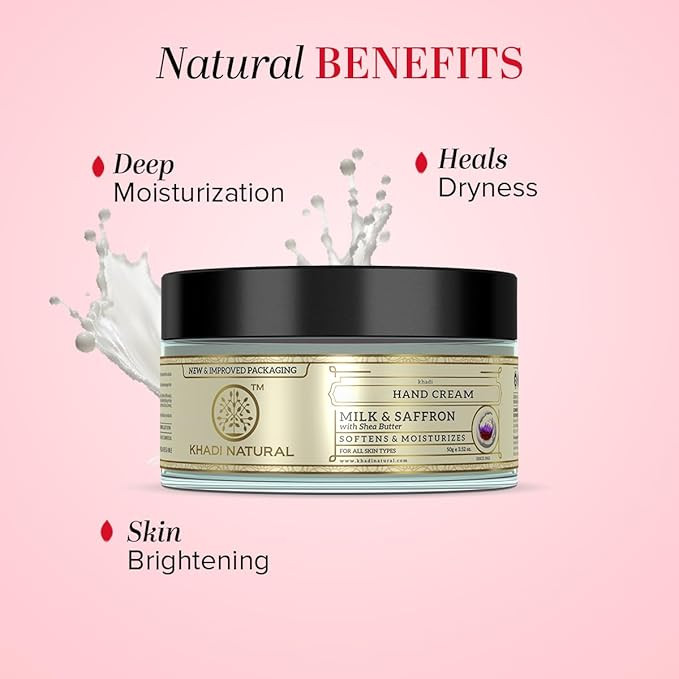 Khadi Natural Milk & Saffron Herbal Hand Cream with Shea Butter | Softens Rough Cuticles, Moisturizes | Prevents Dryness | Suitable for All Skin Types | 50g