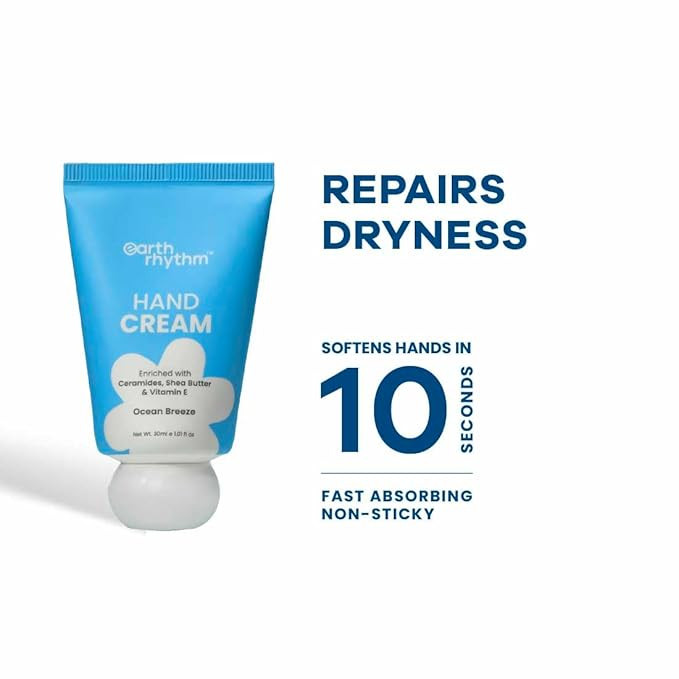 Earth Rhythm Softening Hand Cream, Locks Moisture with Ceramides, Fast Absorbing, No Silicones - Ocean Breeze