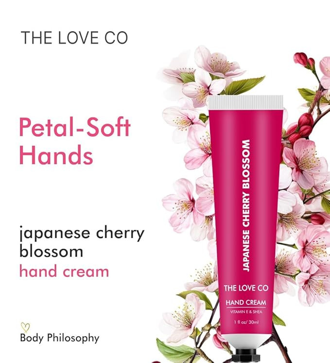 The Love Co Japanese Cherry Blossom Hand Cream | Ultra Moisturizing With Shea Butter | Non-Greasy & Lightweight | | Travel Friendly | 30g