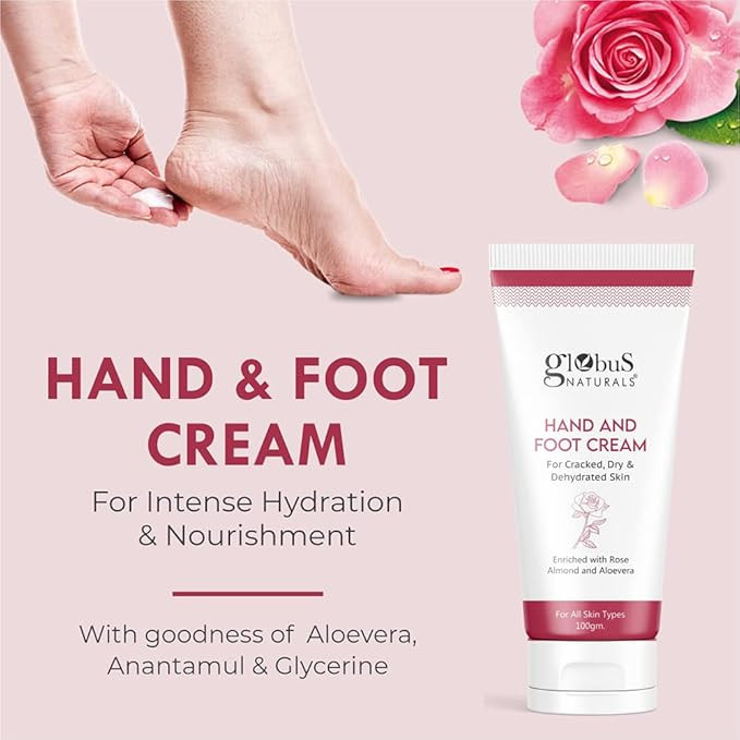Globus Naturals Nourishing Hand & Foot Cream, Enriched with Rose & Anantmool, For Nourished, Moisturised Hands & Feet, Suitable for All Skin Types 100 gms (Pack of 2)