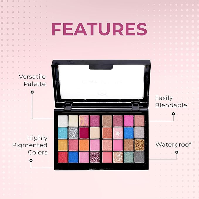 Colors Queen Cat Walk Makeup Kit with 32 Matte, Shimmer & Glitter Eyeshadows, 3 Highlighters, 3 Compact Powder & Applicator | Highly Pigmented & Long Wearing Makeup Kit for Women