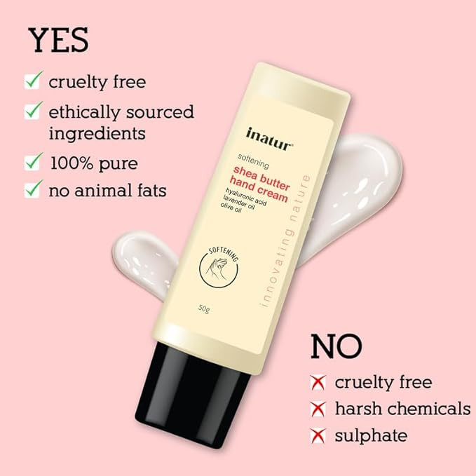 inatur Shea Butter Hand Cream 50g – For Dry & Rough Hands | Nourishing & Brightening | Softens Skin, Nails & Cuticles | Non-Greasy & Lightweight Formula | Vegan & Natural | For Men & Women