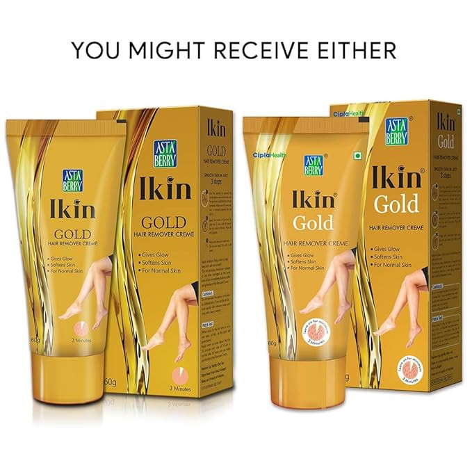 Ikin Gold Hair Remover Cream For Normal Skin - Bikini Hair Removal Cream For Women & Girls | (Pack of 2 (60gm X 2))