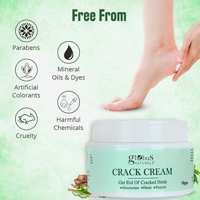 Globus Naturals Crack Cream for Dry Cracked Heels & Feet Enriched with Aloevera, Neem, Anantmool 50g