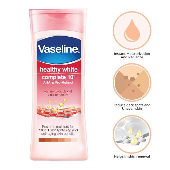 Vaseline Healthy Bright Complete 10 Body Lotion, Anti- Ageing Lotion With Vitamin B3, Aha, Pro-Retinol, 100 ml