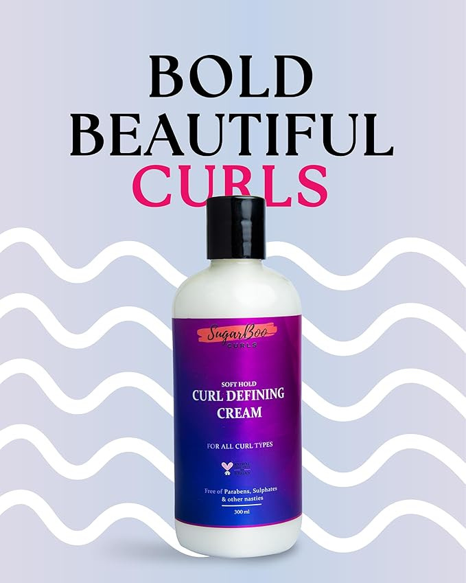 SugarBoo Curls Soft Hold Curl Defining Cream (100ml) for Dry, Frizzy, Wavy, Curly Hair. Vegan & CG Friendly. No Parabens, Sulphates & Other Nasties