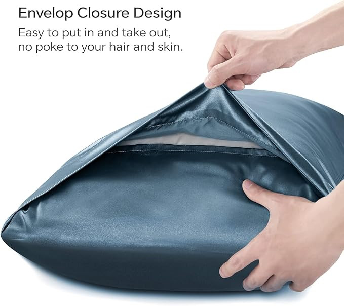 Go well Satin Silk Pillow Covers Pack of 2 for Hair and Skin-with Satin Scrunchies for Women Stylish|Satin Pillow Cover for Hair and Skin|scrunchies for Women 3-Piece|Silk Pillow case(Bluesteel)600TC