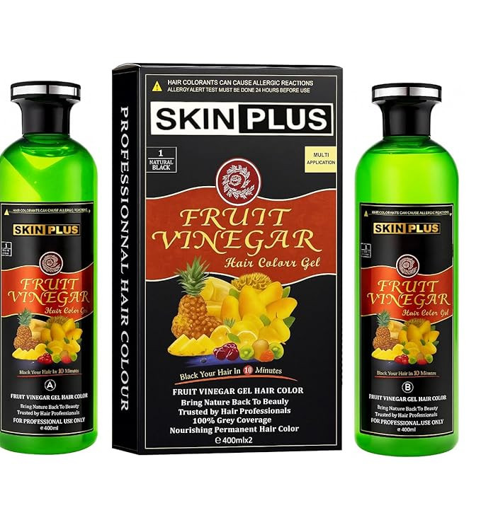 SKINPLUS Ammonia Free Fruit Vinegar Hair Color Gel | Natural Black | Nourishing Hair Dye with Shine & Softness | 400ml × 2