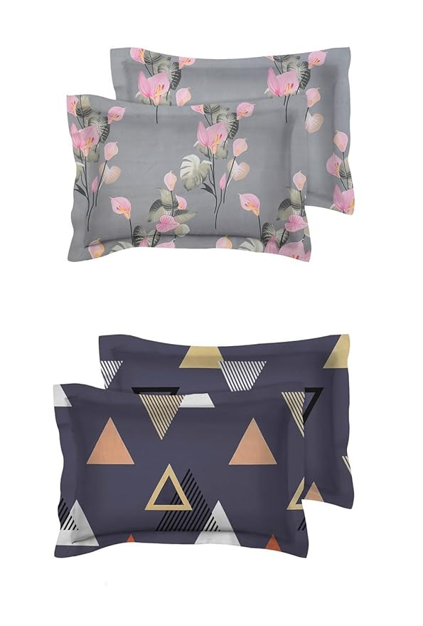VAS COLLECTIONS® 105 TC Premium Cotton King Size Printed Design Pillow Cover - 20"x30" Inches, Set of 4 Pieces, Multicoloured,