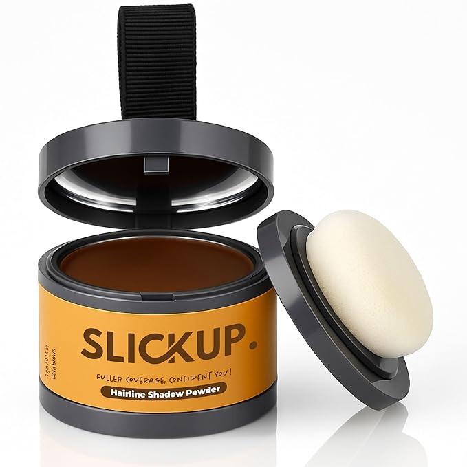 SLICKUP Hairline Shadow Powder for Root Touch Up | Instant Hair Colour Stick for Grey Hair Coverage | Temporary Hair Powder for Thinning Hair, Bald Spots & Hairline (Dark Brown)