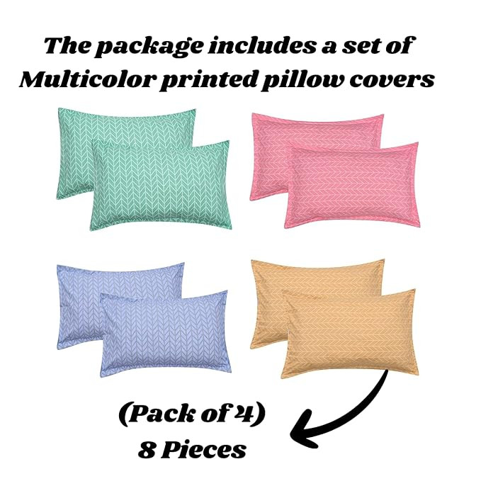 COZY FURNISH Print 144 Tc Super Soft Brushed Microfiber Cotton Pillow Covers,Set of 8 Piece Pillow Covers,17X27(Inches) Super Soft and Breathable Envelope Closure Pillow Cases, Multicolor