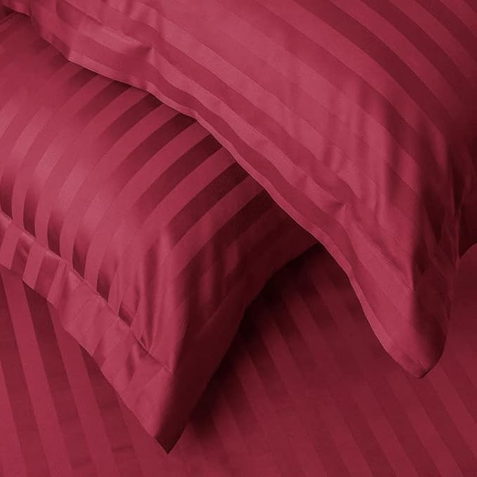 VAS COLLECTIONS Premium 210 TC 100% Pure Cotton Satin Stripes Pillow Cover Set of 2 Pcs, for Hotel Hospital Uses, 18x28 inches - Red & Maroon