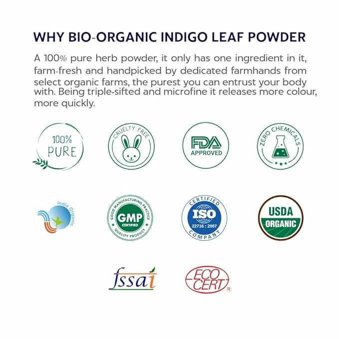 Indus Valley Bio Organic Herbal Indigo Powder | Triple-Sifted Microfine for Natural Hair Coloring | Covers Early Greys & Protects Hair from Damage | 400g