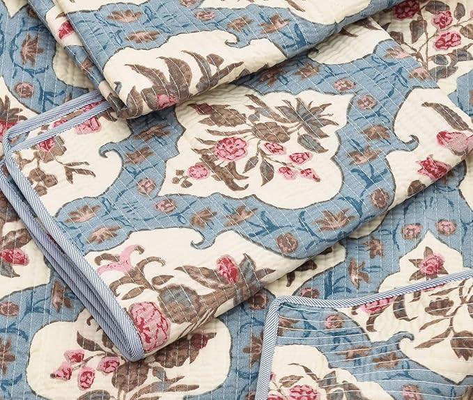 RRC Quilted Floral Print Cotton Pillow Covers Set of 2,17X27(Inches) 220 GSM Soft Cotton Quilted Pillow Cover Protector Zippered Closure