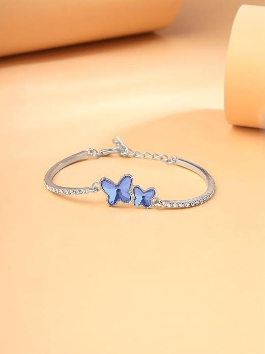 Yellow Chimes Bracelet for Women and Girls Blue Crystal Bracelets for Women | Silver Toned Blue Crystal Bracelet for Girls | Birthday Gift for Girls and Women Anniversary Gift for Wife