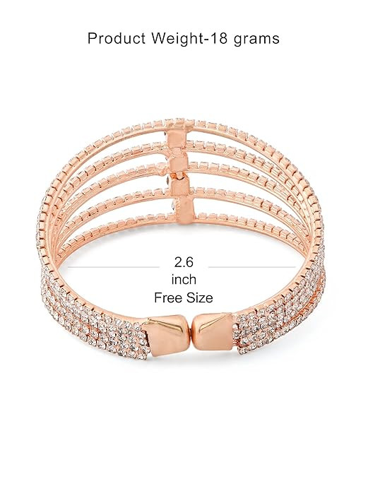 ZAVERI PEARLS Rose Gold Tone Dazzling Austrian Diamonds Embellished Party Bling Cuff Bracelet For Women-ZPFK12103