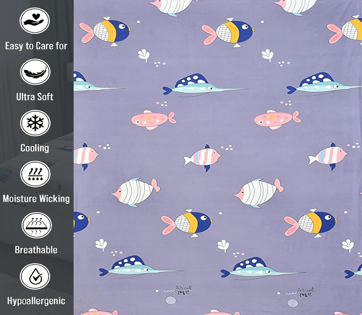 Kids Pillow Covers Set of 2 Covers| Cute Purple Fish Design for Kid Room Made with Microfiber Soft & Skin Friendly Pillow Cases | Size (17 x 27 inch (Purple).