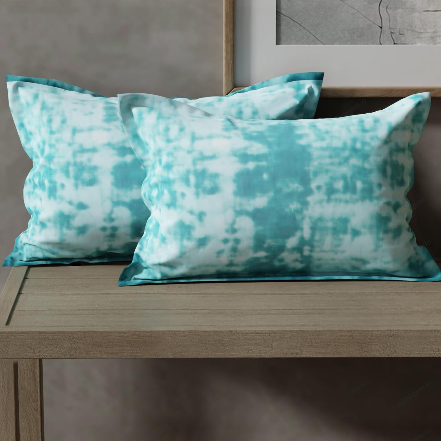 Cloth Fusion Glace Cotton Patchwork Pillow Cover Set of 2 with Envelope Closure, Soft Pillow Case for Comfort (17"X27" Inches, Tie-Dye Blue), 200 TC