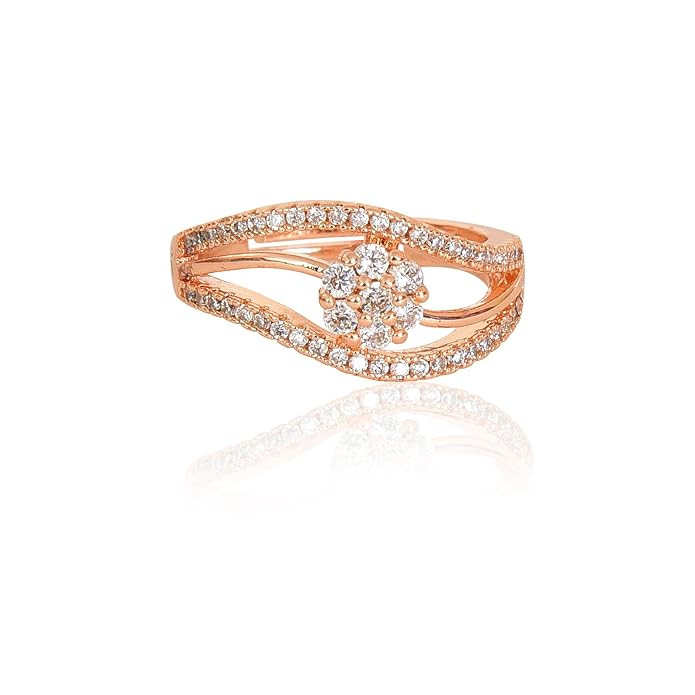 Nilu's Collection Rose Gold Plated Elegant American Diamond Studded Sparkling Adjustable Finger Ring for Women and Girls (Rose Gold)