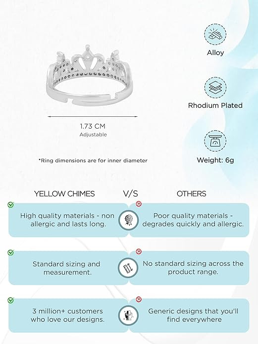 Yellow Chimes Rings for Women and Girls Silver Ring | Adjustable Crystal Rings | Silver Toned Finger Ring for Women | Birthday Gift For Women Anniversary Gift for Wife