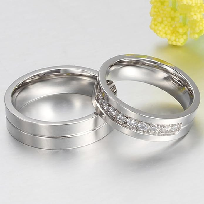 Peora 925 Sterling Silver Plated Crystal Promise Wedding Band Set Anniversary Engagement Couple Rings Gift for Lovers