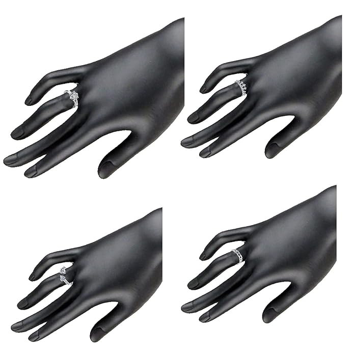 Om Jewells Silver Cubic Zirconia Rhodium Plating Como Of 4 Brass Rings for Women(Silver)