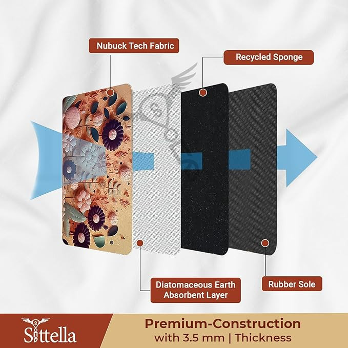 SITTELLA® Rubber 1 Piece Anti-Skid Water Soaking 3D Flower Print Bathroom Mat, Water Absorbent Mat (40x60cm) (Orange Flower Print) Rectangular