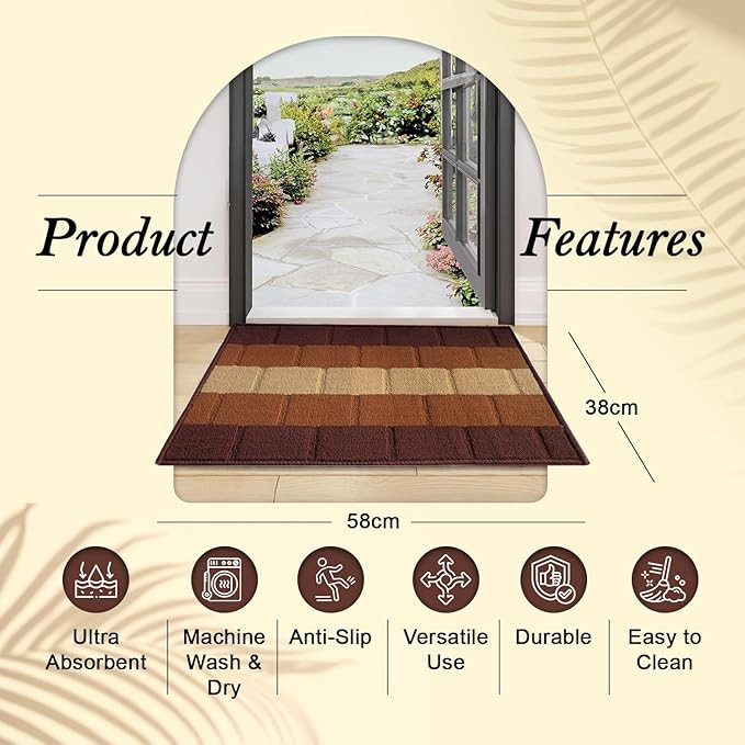 Status Contract Anti Slip Front Door Mat|(38x58cm) Living Room Rug for Entrance Door|Polypropylene Floor Mat for Home|Essential Small Rug for Office, Bedroom & Kitchen| (Brown), Rectangular